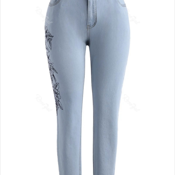 Plus Size 18 Women's Light Wash Floral Side Skinny Jeans Women's 2X New 18 - Picture 8 of 15